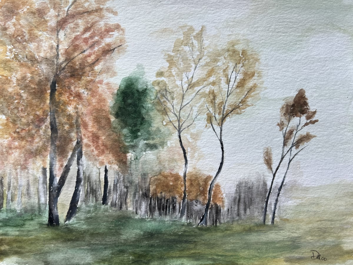 Aquarell einer herbstlichen Baumlandschaft